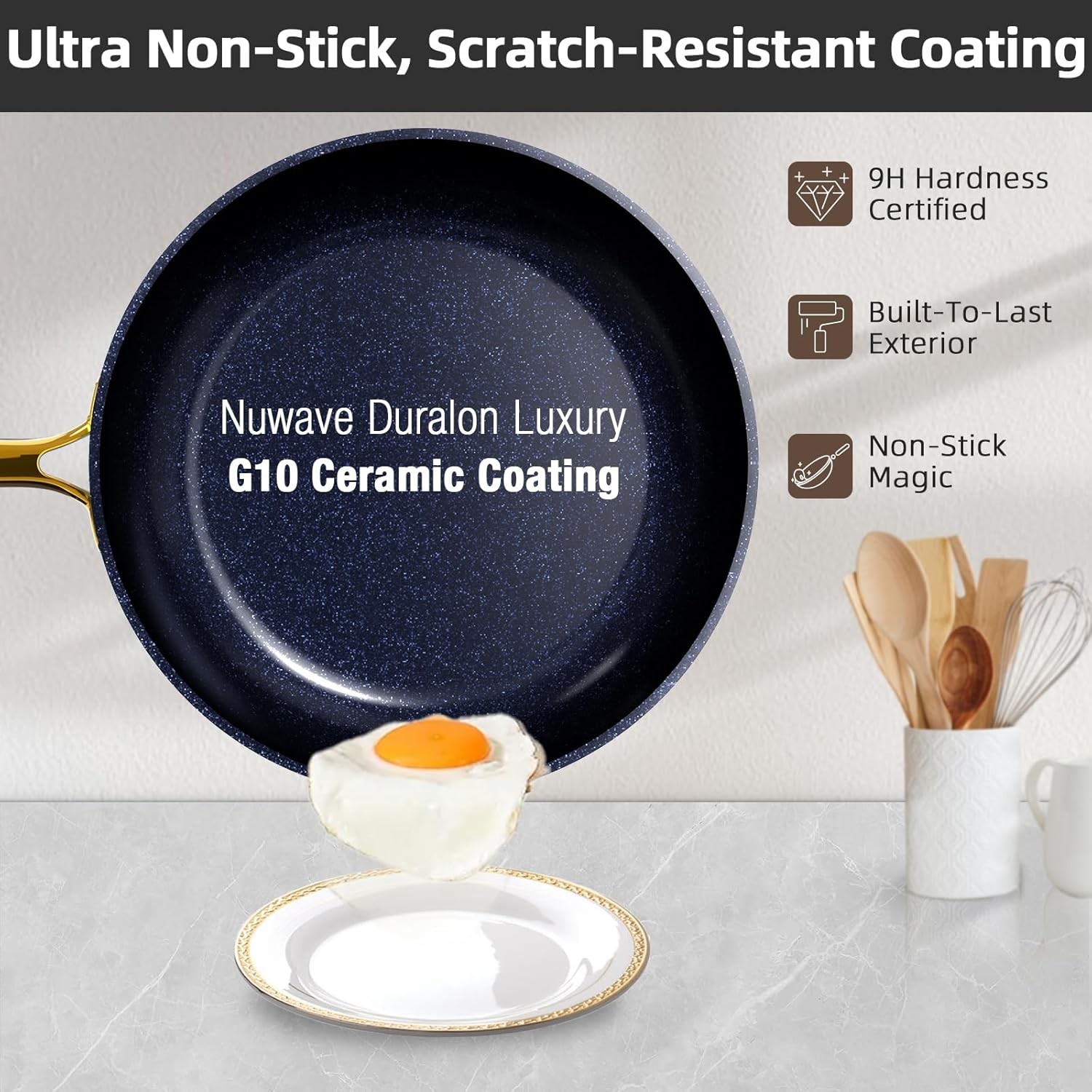 Nuwave Lux LE 13-Pc Cookware Set with Elegant Gold Handle, Diamond Infused Ceram