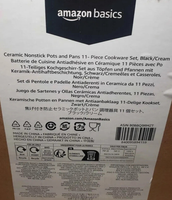 Amazon Basics Ceramic Nonstick Pots and Pans 11 Piece Cookware Set – Black/Cream