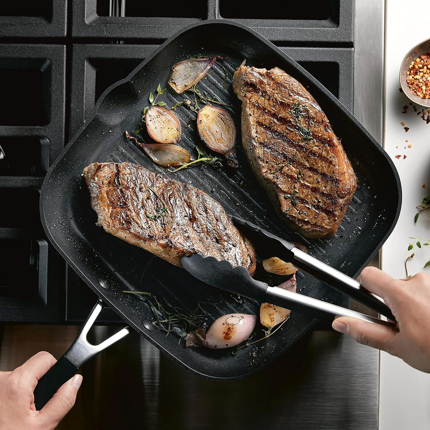 84808 Hard Anodized Nonstick Square Grill Pan/Griddle with Pour Spouts, 11.25 In