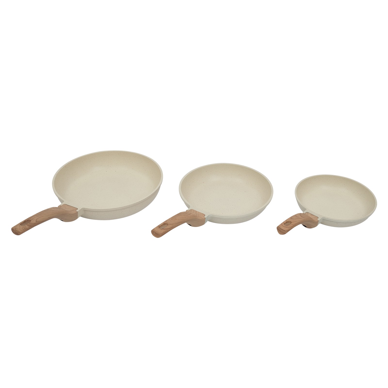 3-Piece Aluminum Nonstick Frying Pan Set Kitchen Healthy Cookware Pan Beige