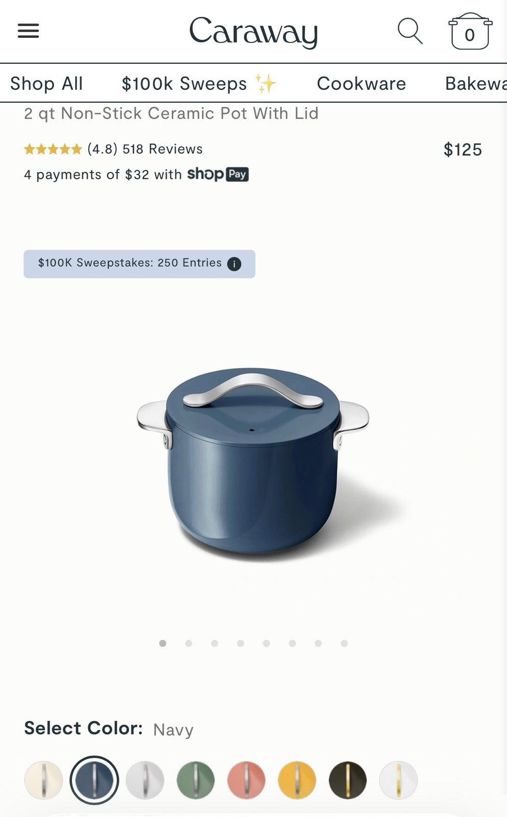 Caraway Petite Cooker 2 Qt Ceramic Coated Pot Free From Forever Chemicals Navy