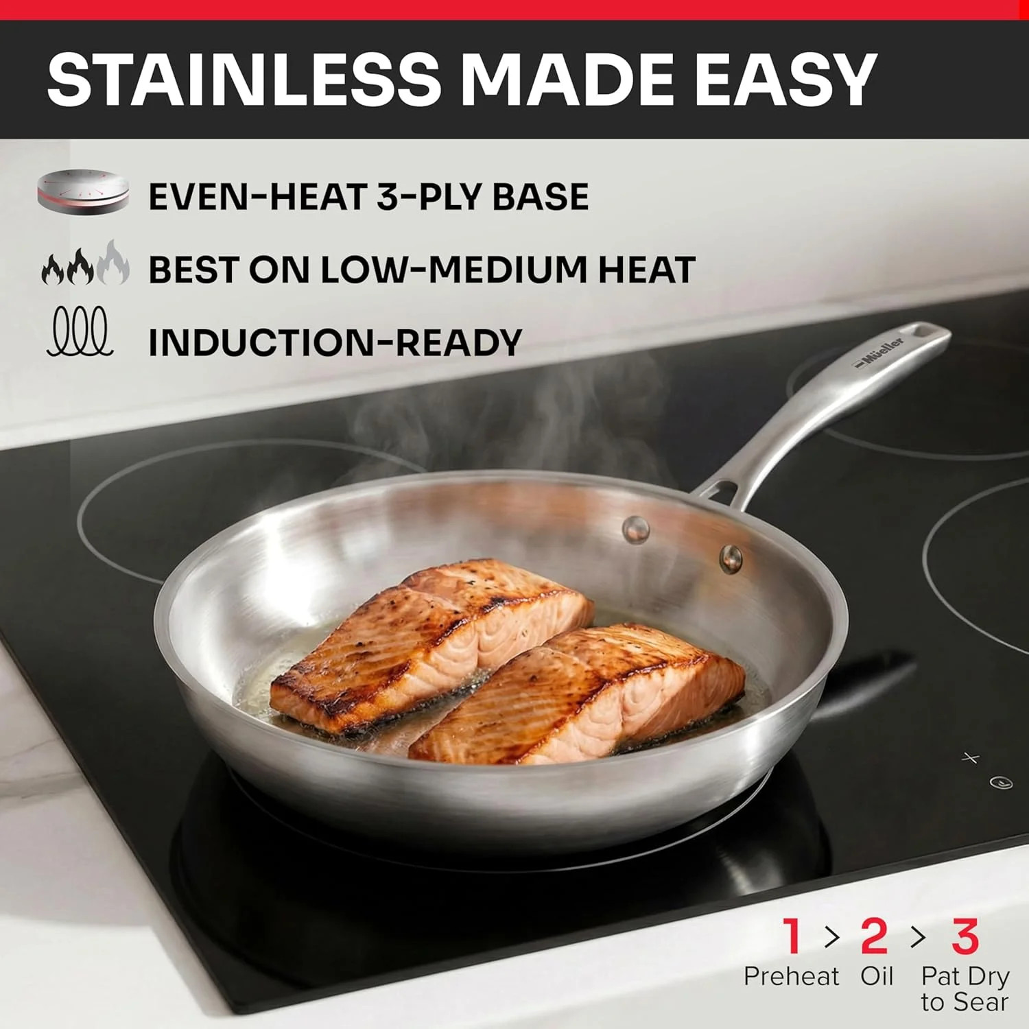 Mueller 17-Piece Stainless Steel Pots and Pans Set – Tri-Ply Ultra-Clad Pro Cook
