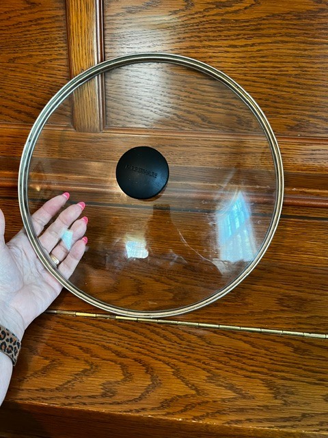 FABERWARE CLEAR GLASS LID 12″ REPLACEMENT METAL RIM BLACK KNOB