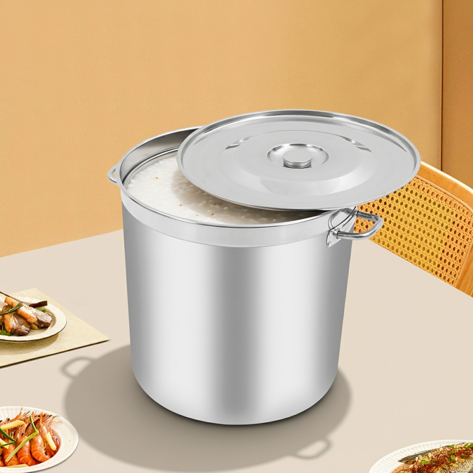 Stainless Steel Soup Pot W/ Lid & Strainer Basket, Large Capacity Soup Stock Pot
