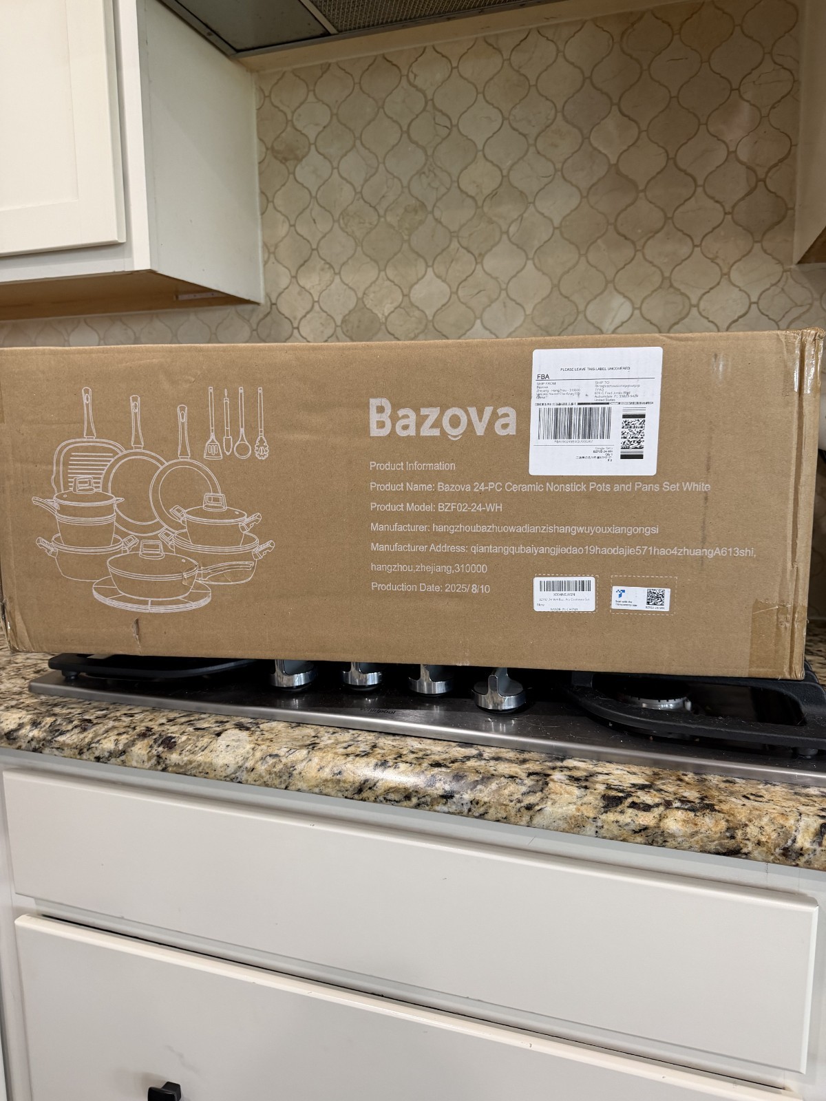 *NEW* Bazova 24pc Ceramic Nonstick Pots & Pans Set White, Titanium, 500°F