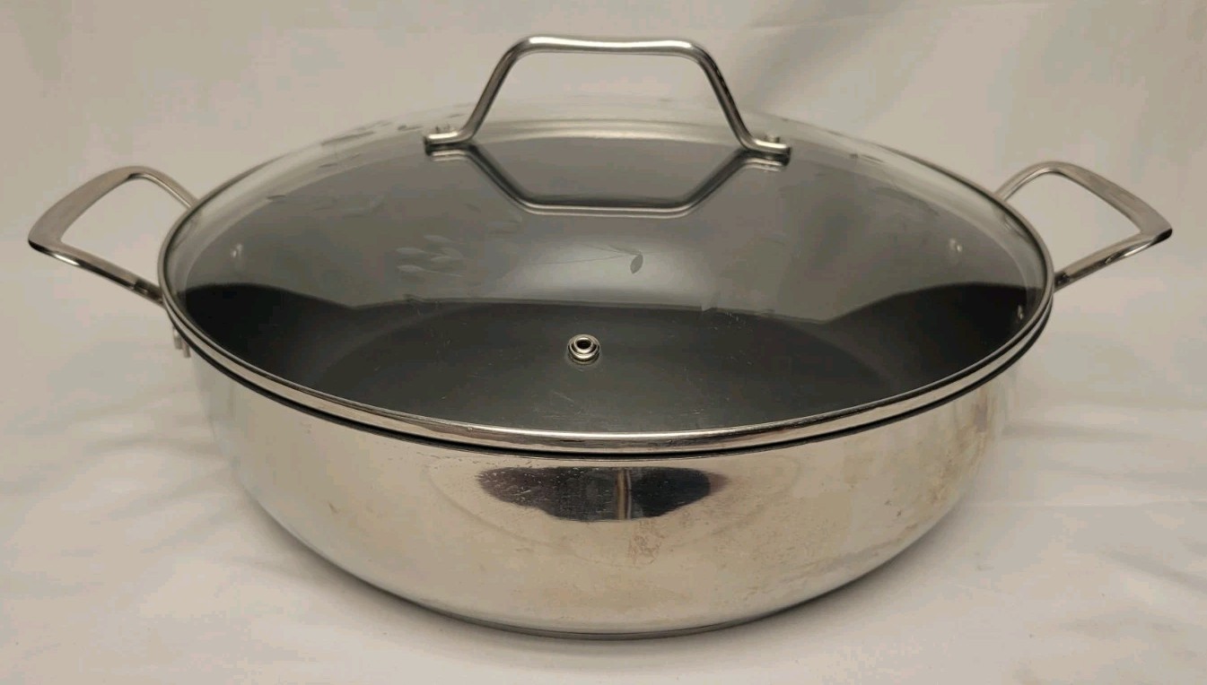 Princess House Culinario Series 8.75 Qt Stainless Steel Braiser Pan & Glass Lid
