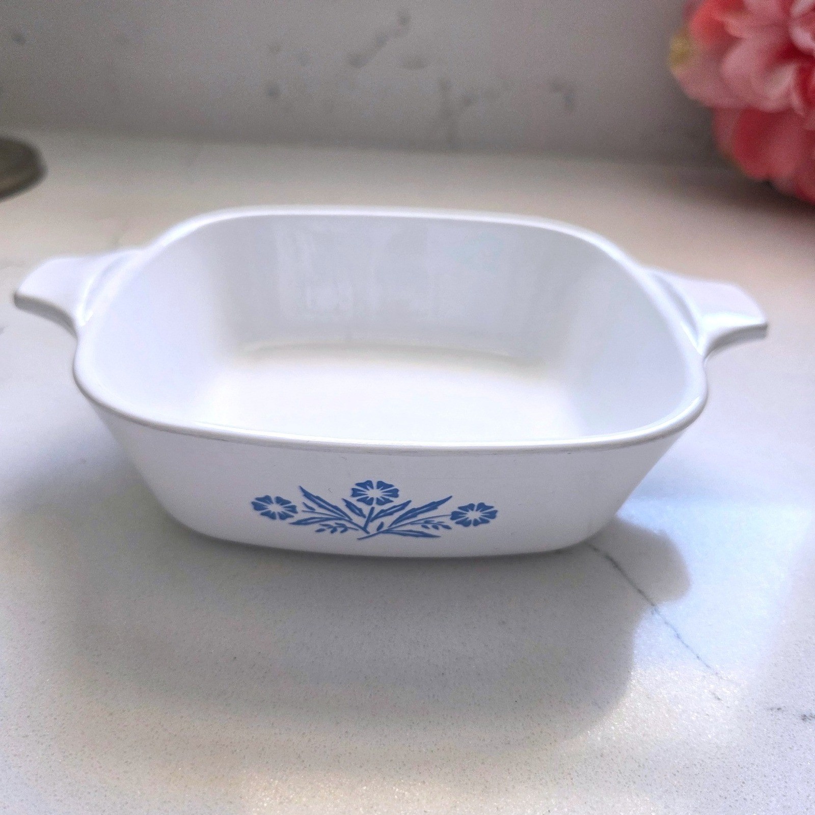 VTG 60s Corning Ware P-41 Petite Pan Blue Cornflower White Square Casserole Dish