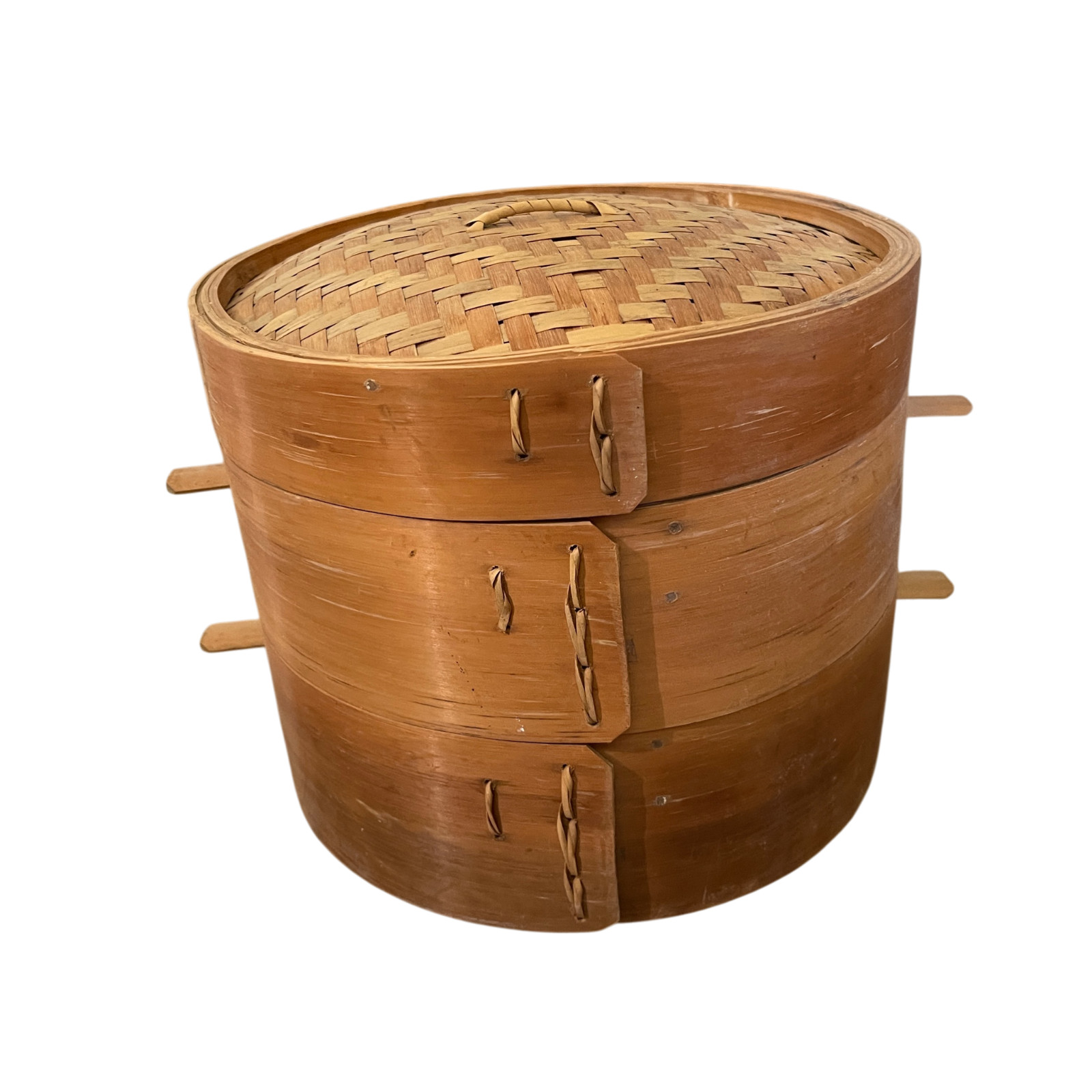 Vintage 3 Tier Bamboo Steamer Basket 13” Round w Lid Asian Kitchen