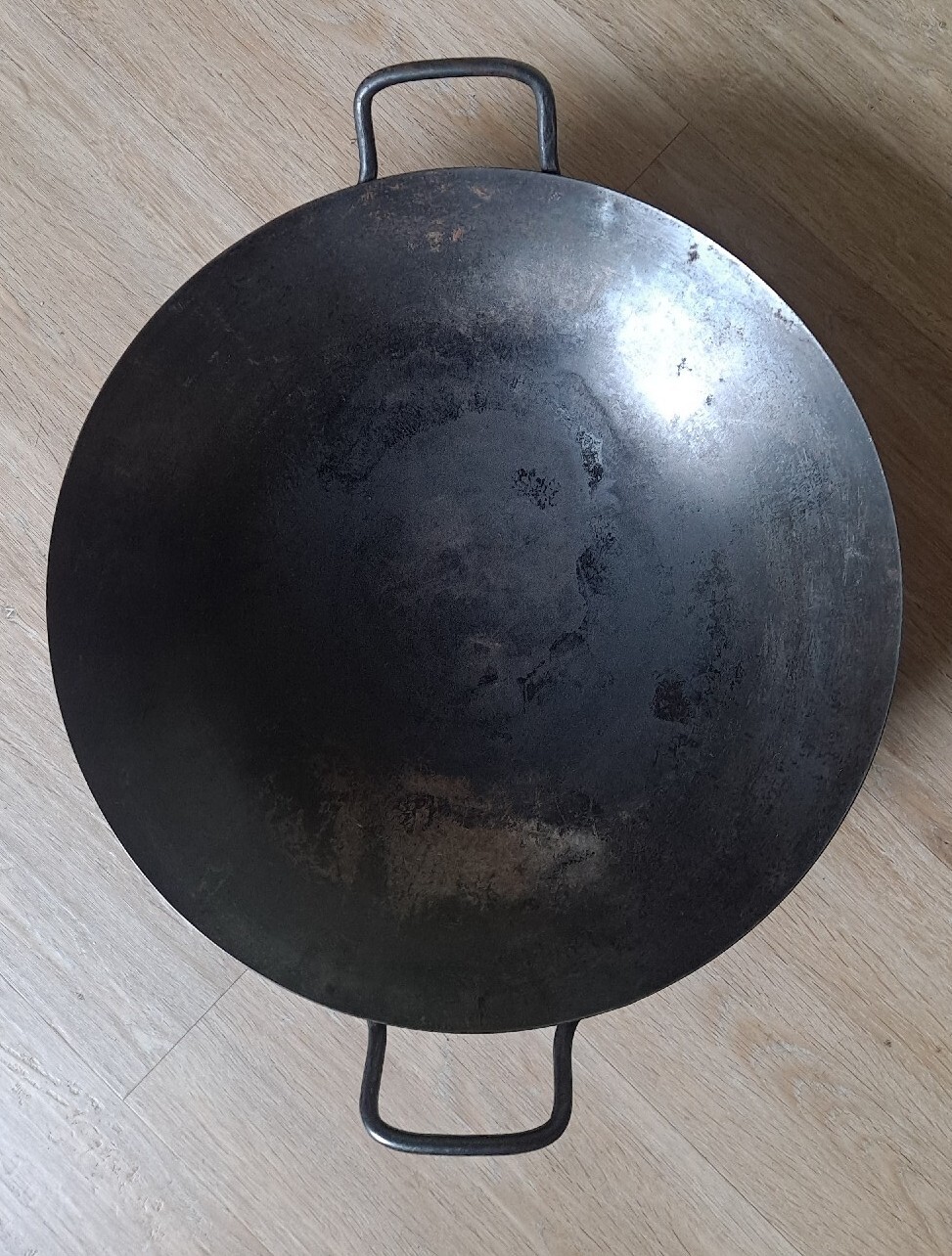 Vintage Commercial Carbon Steel Wok Chinese 17.5″ Welded Handle Industrial Lid