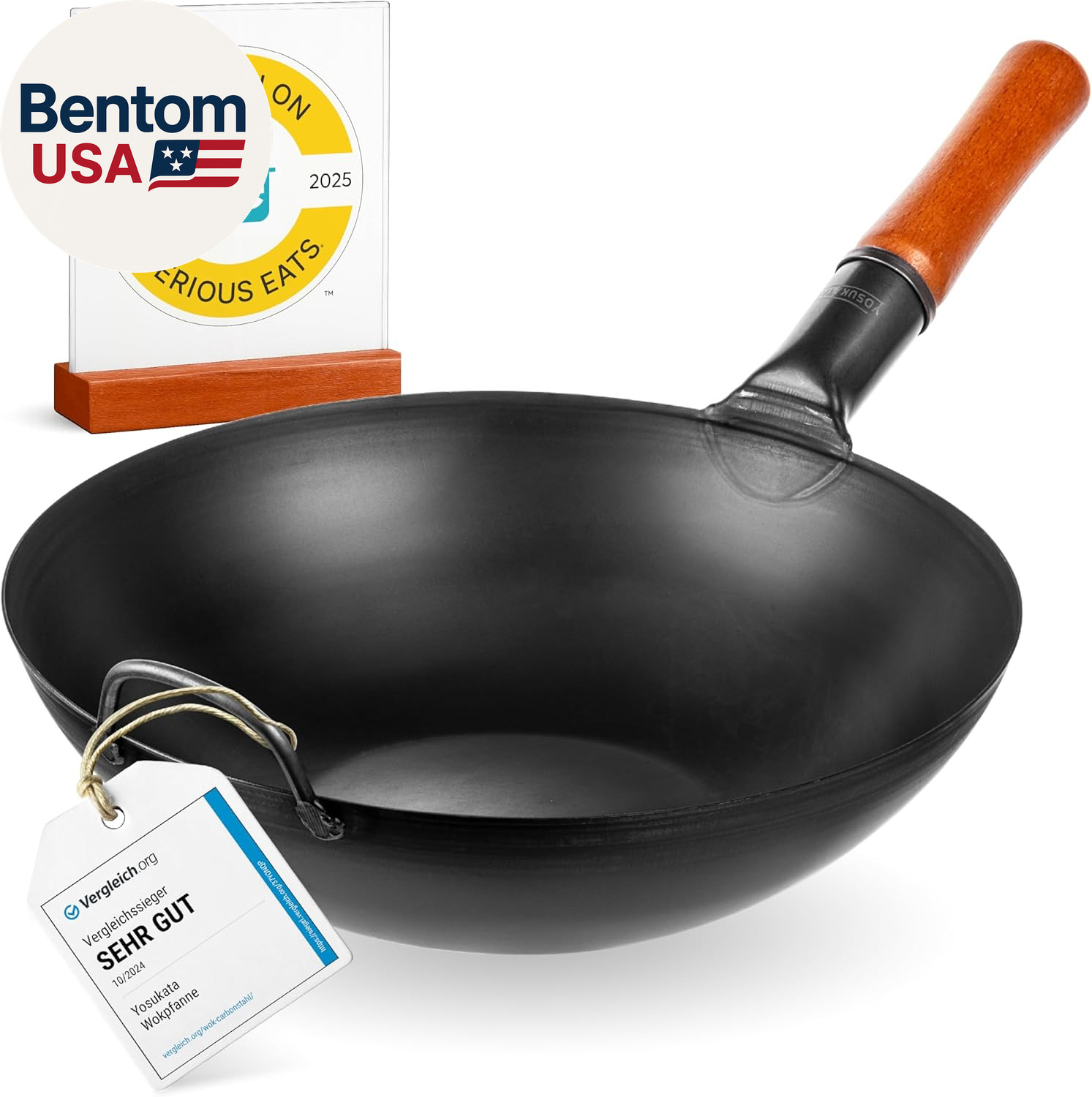 13.5″ Carbon Steel Wok Pan – Pre-Seasoned Flat Bottom Pow Wok for Stir Fry, BBQ,