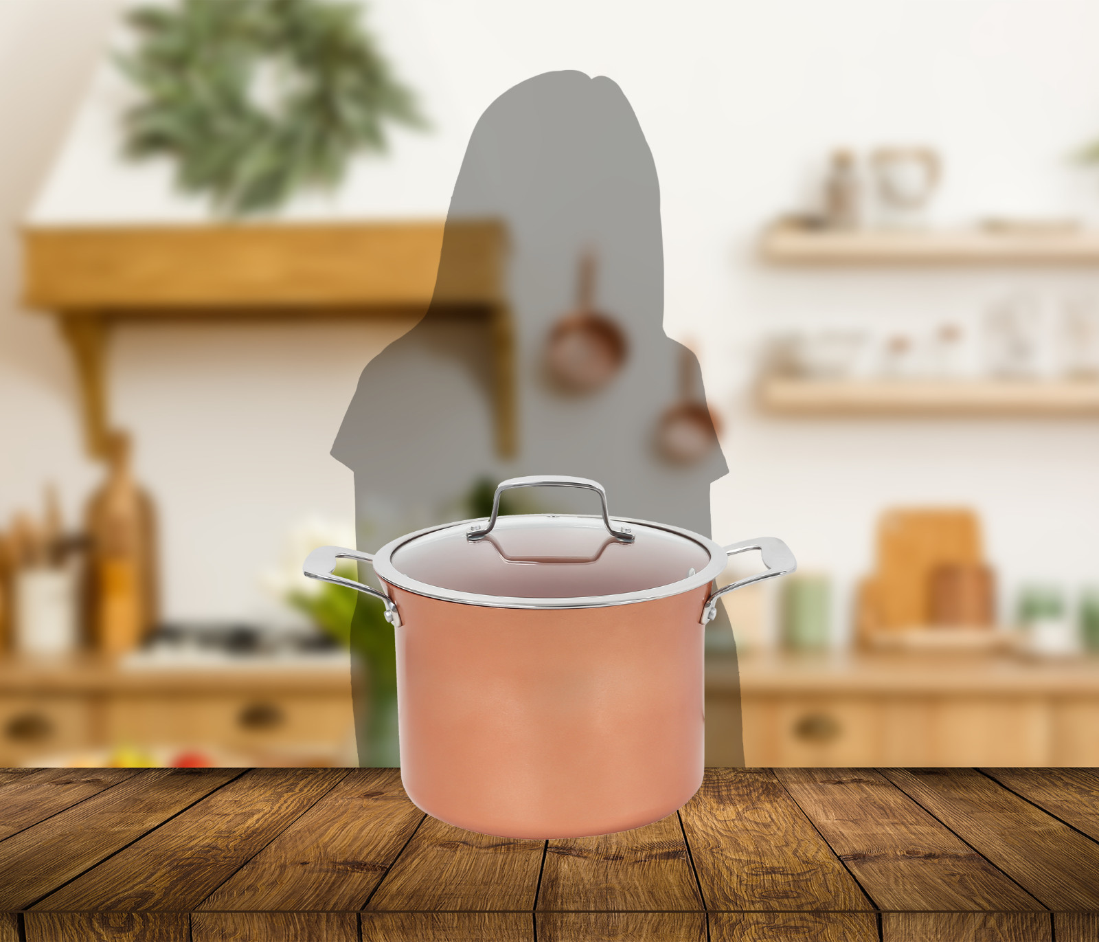 CONCORD 7 QT Large Size Ceramic Coated Stock Pot -Copper- Induction Compatible