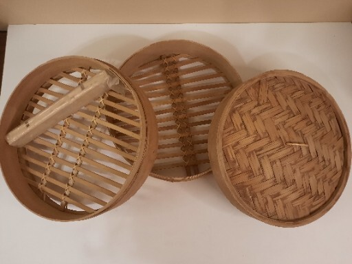 LARGE Two-Tier Asian Bamboo Steamer Dim Sum Dumplings Vegetables Seafood 10″