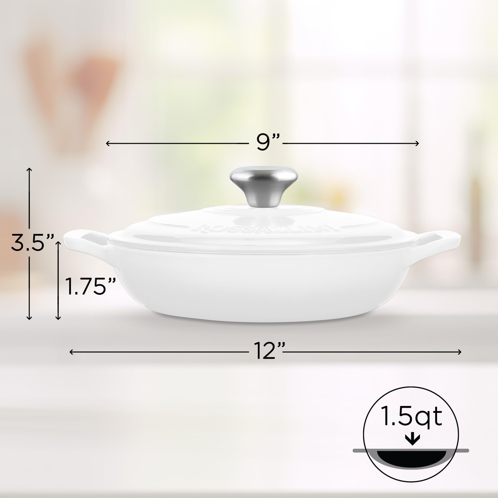 Rossallini Signature Enameled Cast Iron Braiser Non-Stick Serving Pot Tight