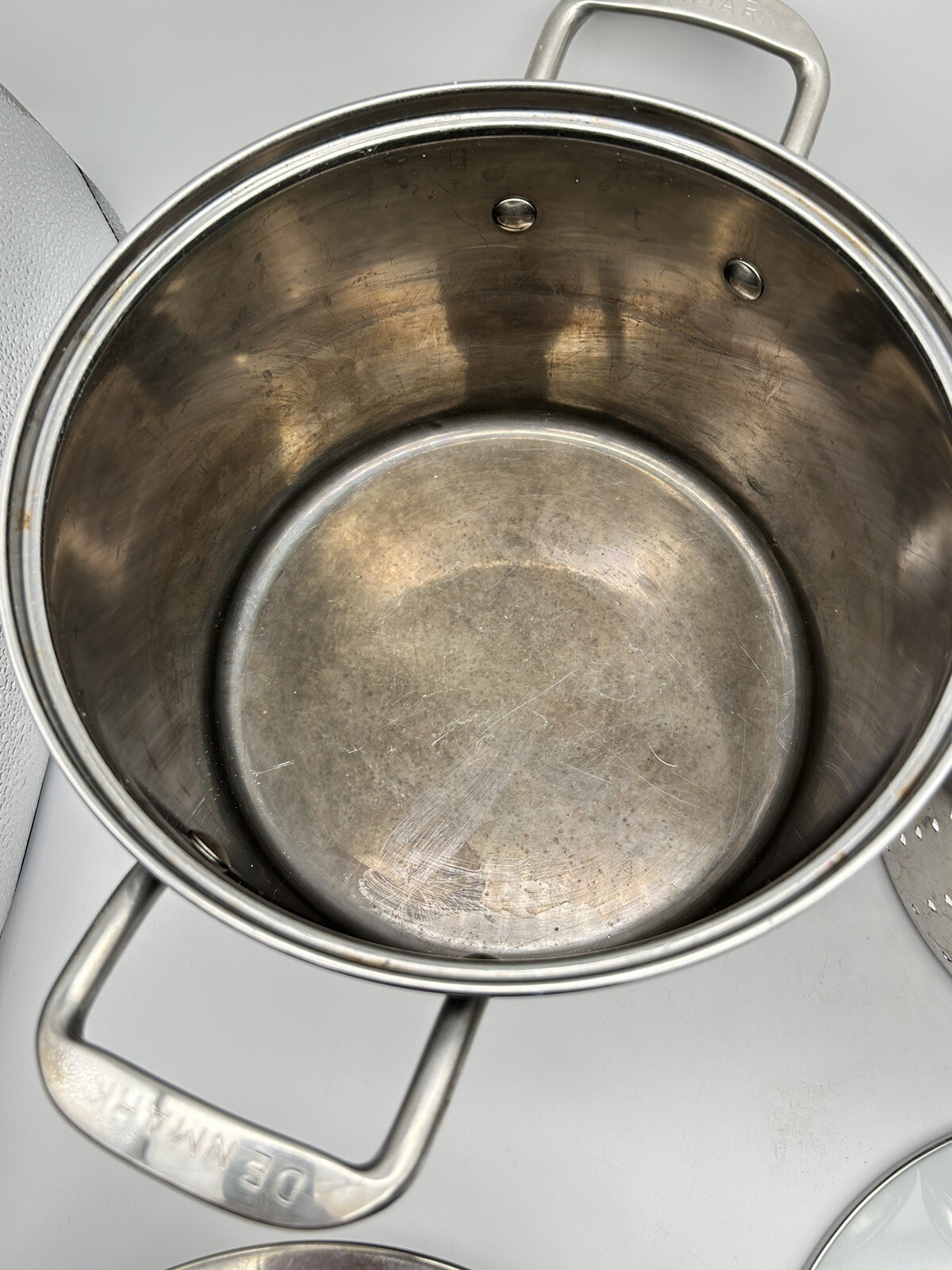 Denmark for Cooks Stainless Stock Pasta pot w/ Strainer steamer glass lid