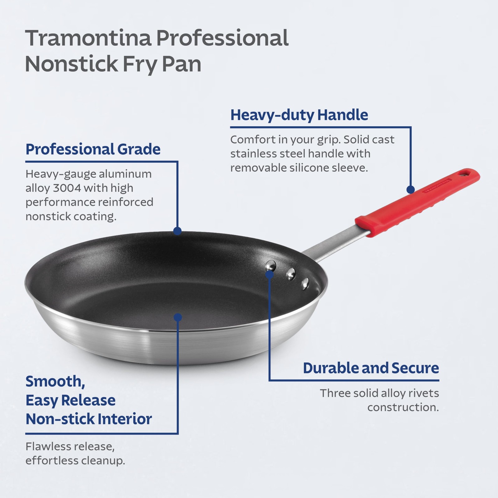 Tramontina Professional 12-Inch Non Stick Large Frying Pan, 12 Inch, Red
