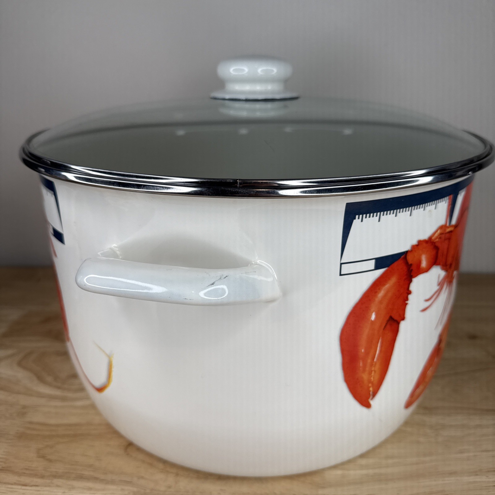 New Large Golden Rabbit Lobster Enamelware 18 Quart Stock Pot, Glass Lid, Rack
