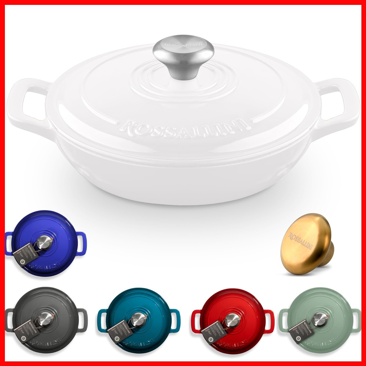 Rossallini Signature Enameled Cast Iron Braiser Non-Stick Serving Pot Tight