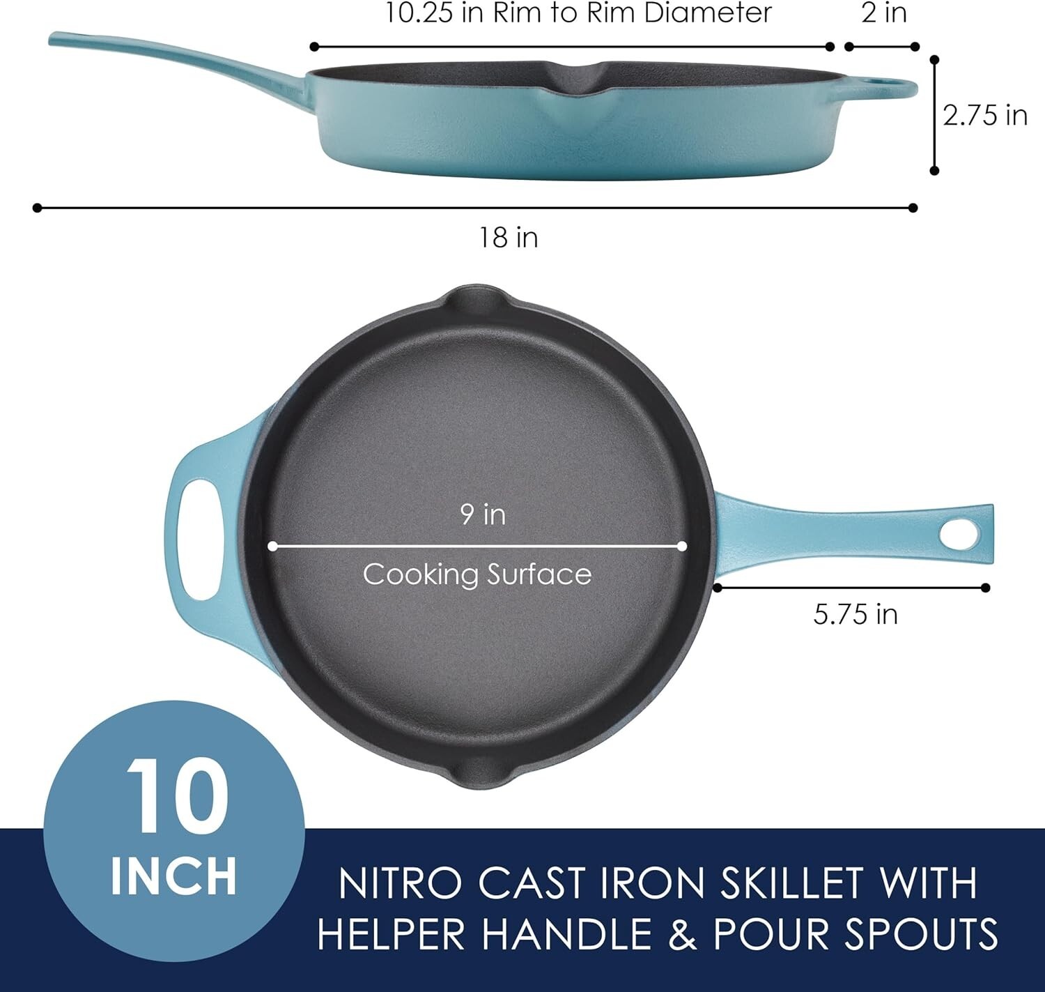 Rachael Ray Premium RUST-RESISTANT Cast Iron Skillet 10 inch, Agave Blue ~ New