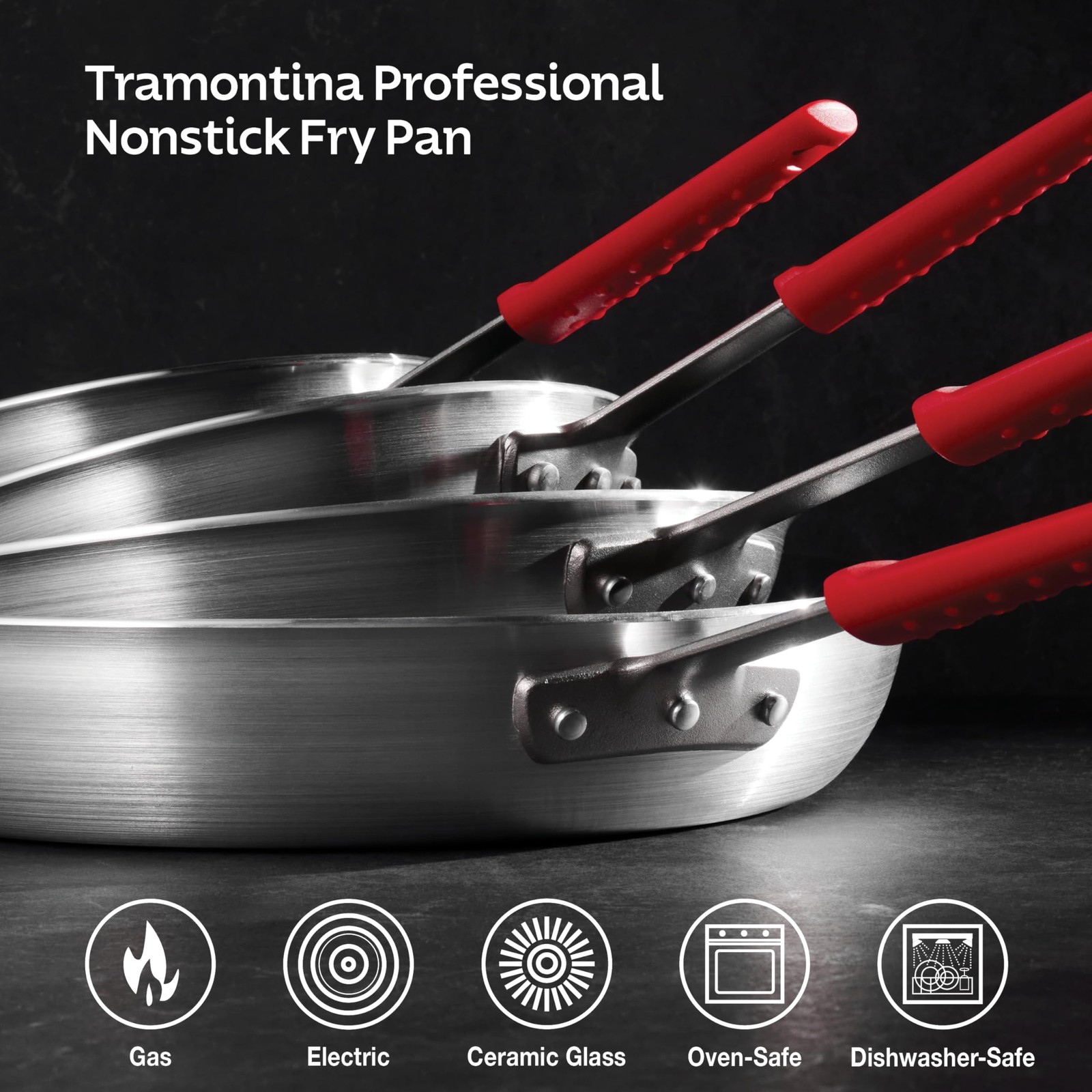 Tramontina Professional 12-Inch Non Stick Large Frying Pan, 12 Inch, Red