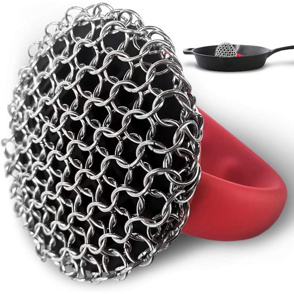 Stainless Steel Chainmail Scrubber for Cast Iron Pans Skillets Dutch Ovens with