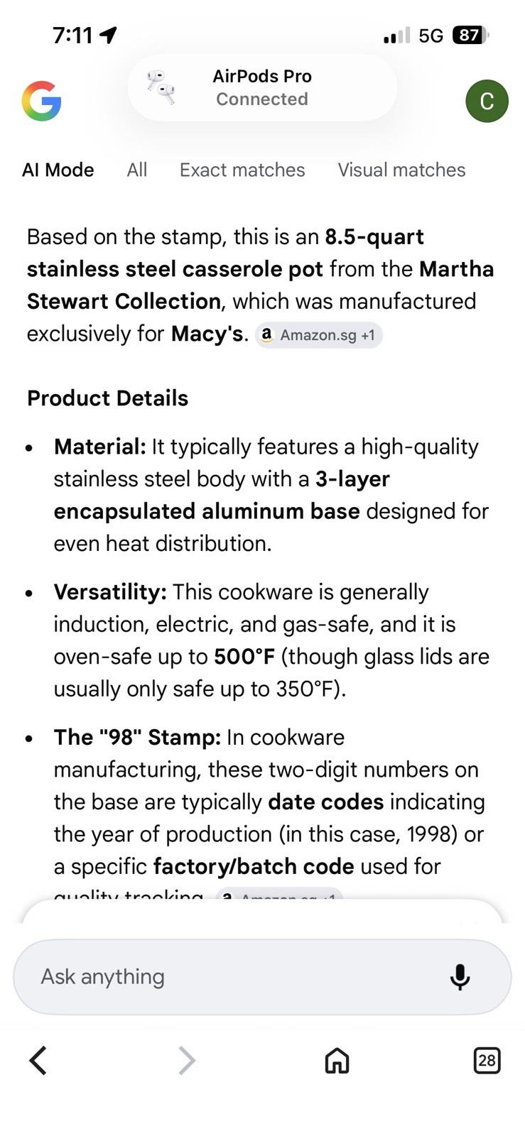 Martha Stewart – Exclusively For Macy’s – 8.5 Qt 98 – Stainless Steel Pot w/Lid