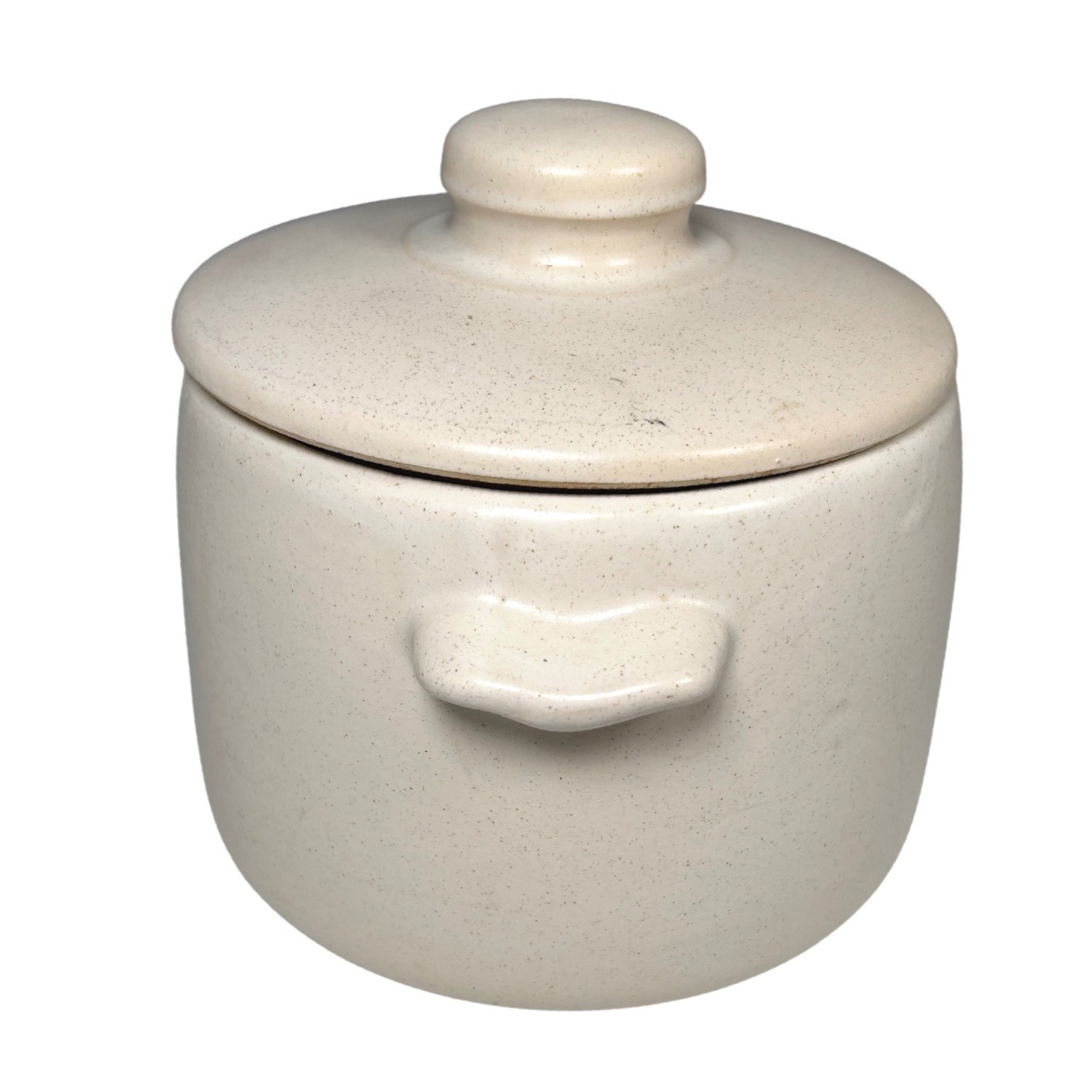 West Bend Stoneware Bean Pot Lidded Crock Autumn Leaf Acorn Speckled Cream USA