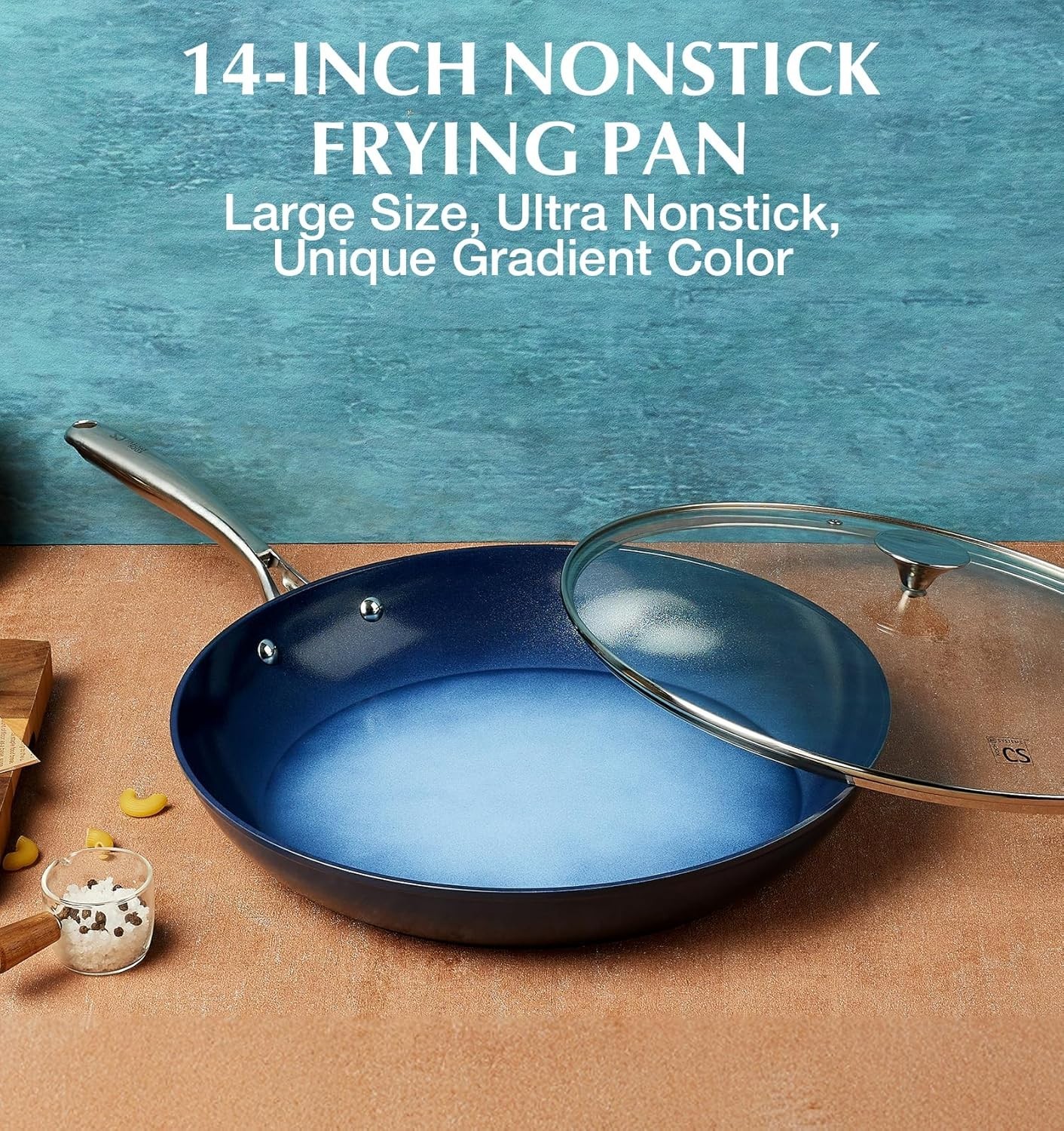 14 Inch Large Frying Pan with Lid, Nonstick Skillet with Ceramic Interior, Large