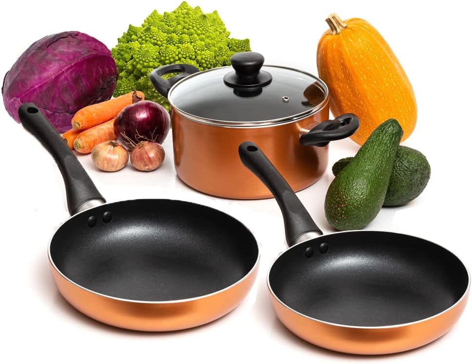 Moss & Stone 3 Piece Red Aluminum Nonstick Cookware Set with Glass Lid