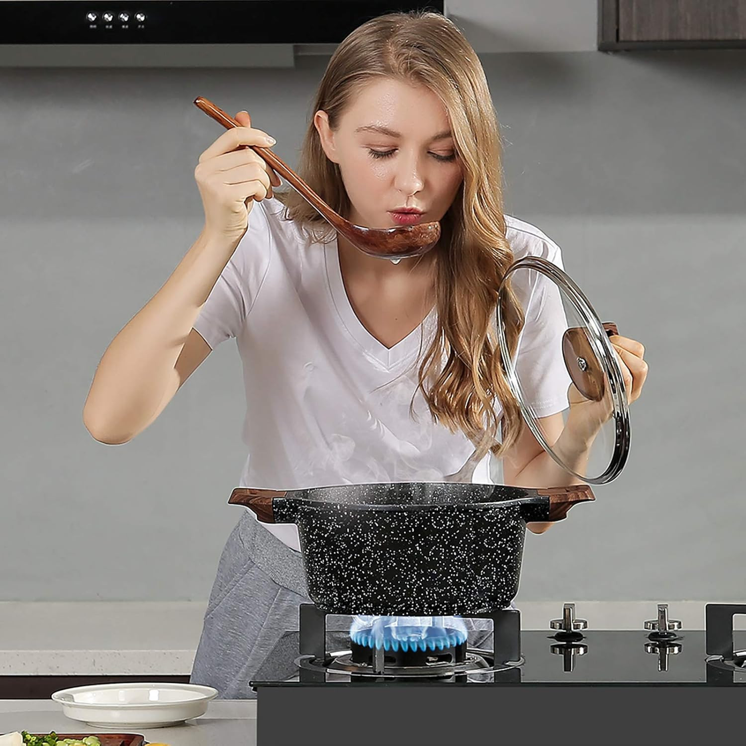 ESLITE LIFE Nonstick Stock Pot with Lid, 5 Quart Granite Casserole Large Soup Po
