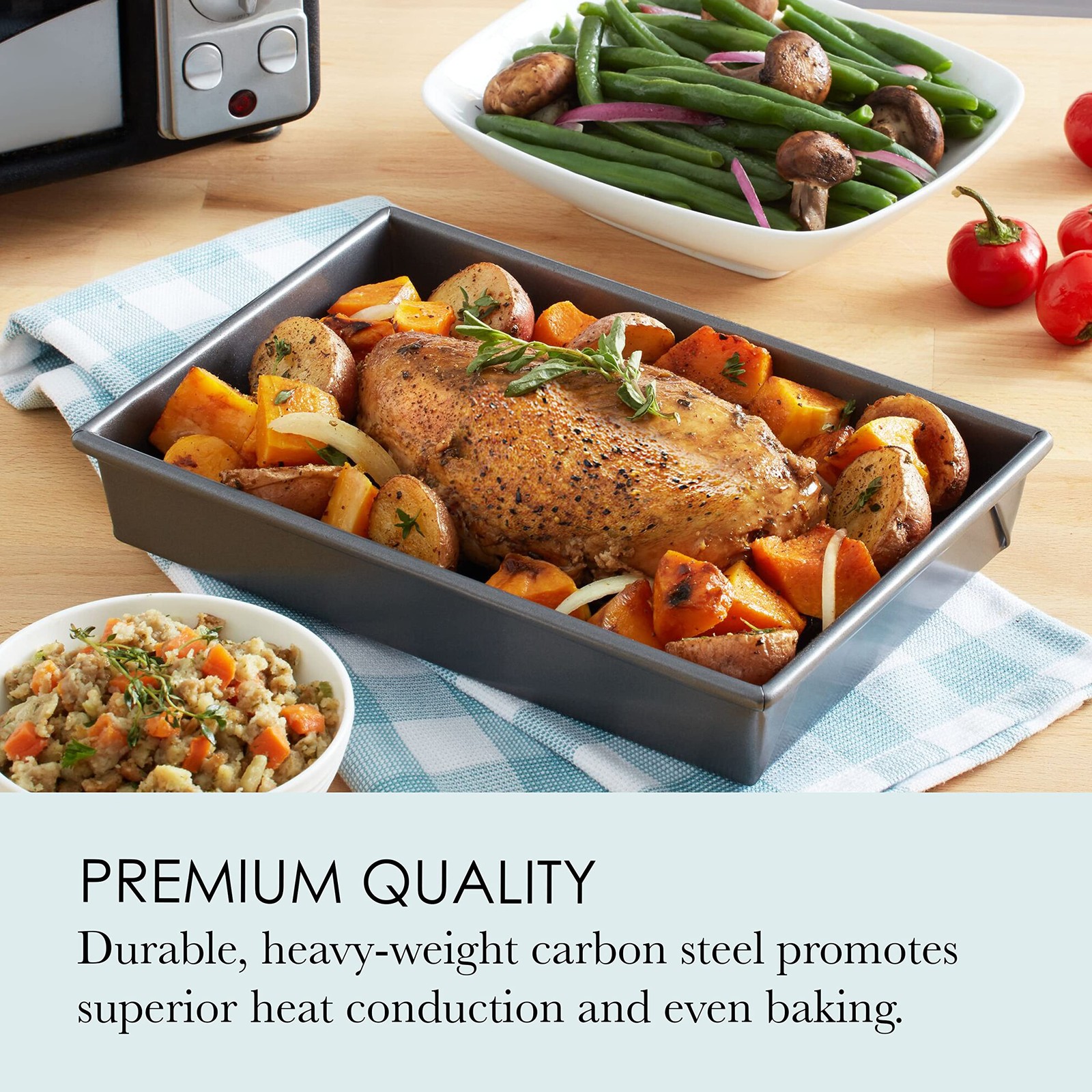 Petite Roast Pan Set with Rack, 10X7 Inch Nonstick Toaster Oven Baking Pan