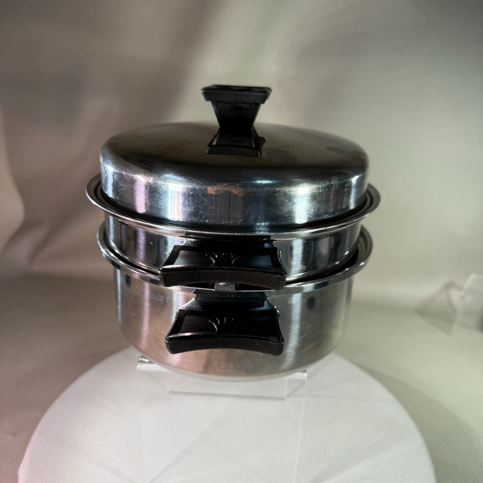 Vtg Kitchen Queen Double Boiler 8” Pots 1qt & 2qt With Lid READ