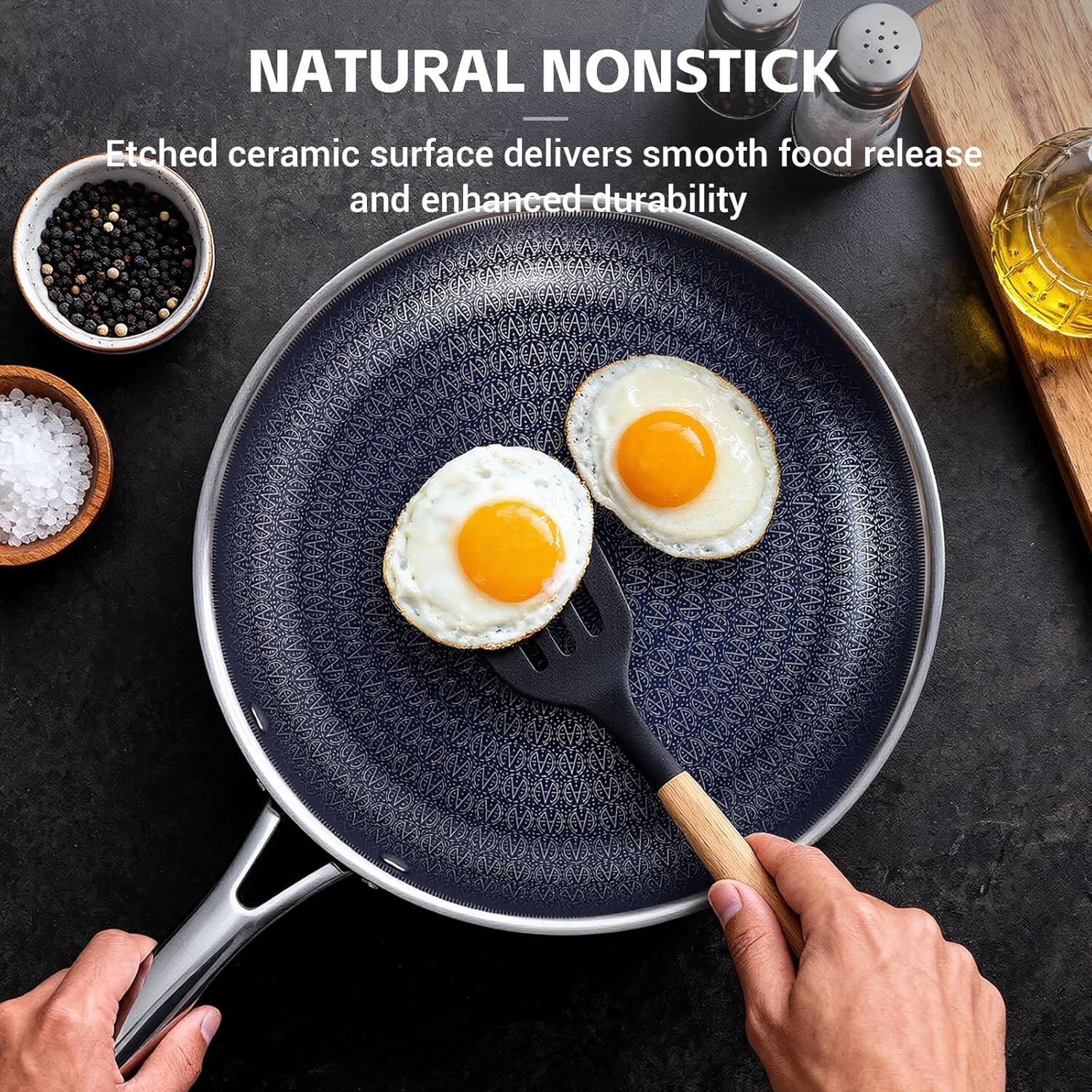 Hybrid Tri-Ply Stainless Steel Frying Pan Set, 8″/9.5″/11″ Cooking Pans, Non Sti