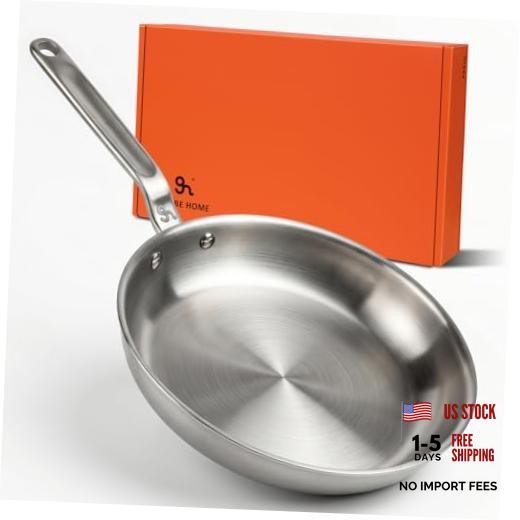 12-Inch 5-Ply Stainless Steel Frying Pan—Dual Aluminum Core—Uncoated 12″