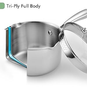 2.0 Quart Stainless Steel Pot Saucepan with Glass Strainer Lid, Sauce Pot with