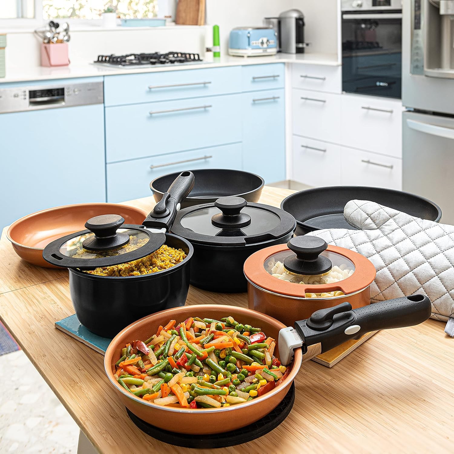Moss & Stone 10pc Nonstick Cookware Set, Removable Handles, RV/Camping