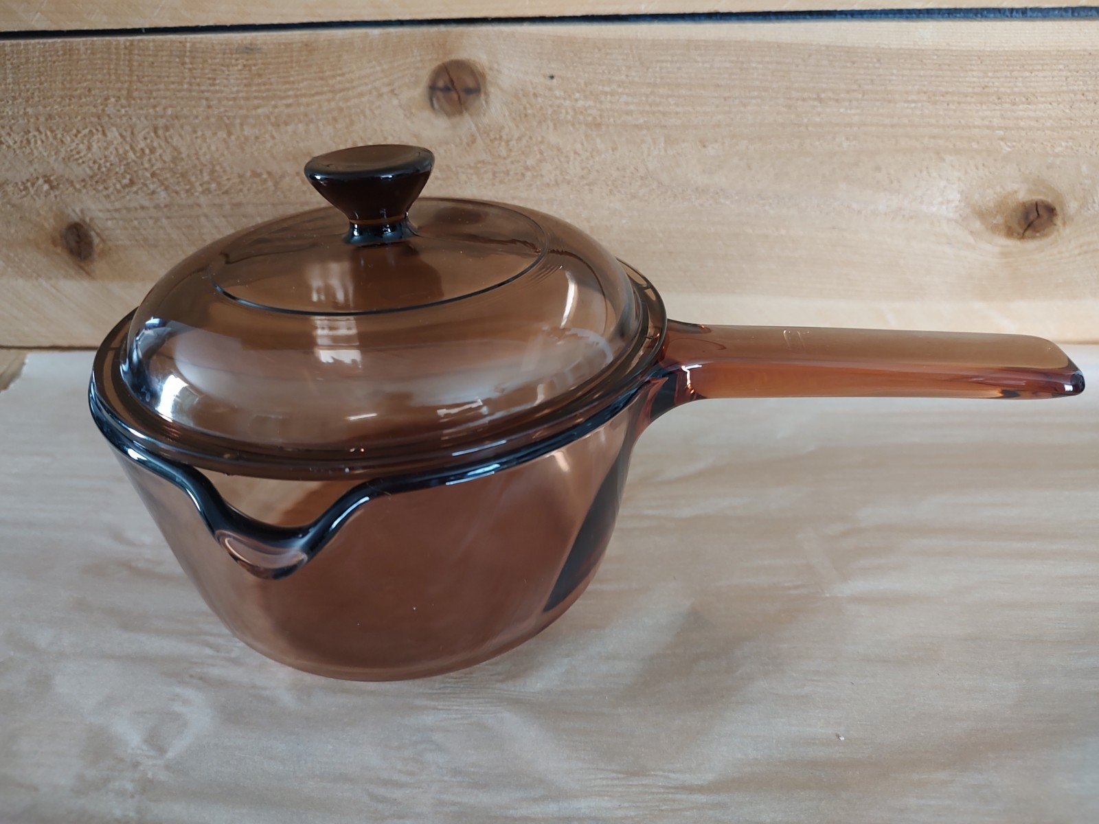 Visions Corning Amber Glass 1L Saucepan Pour Spout Vented Lid Vintage Pyrex Pot