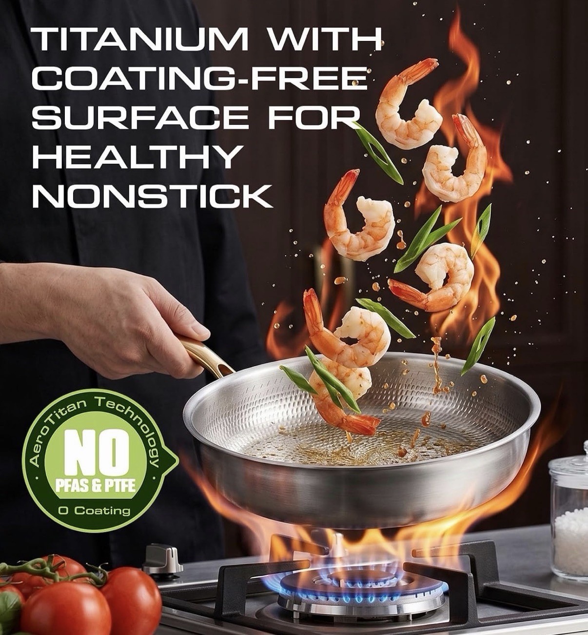 Titanium Pans for Cooking, 12″ Pure Titanium Non Stick Frying Pans with Lid