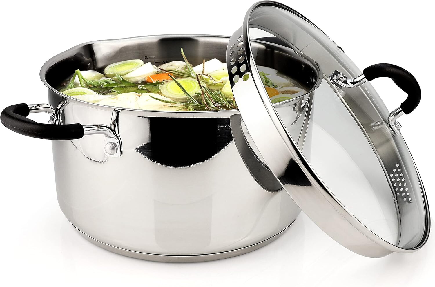 Stainless Steel Stockpot with Glass Strainer Lid, 6-Quart Pot