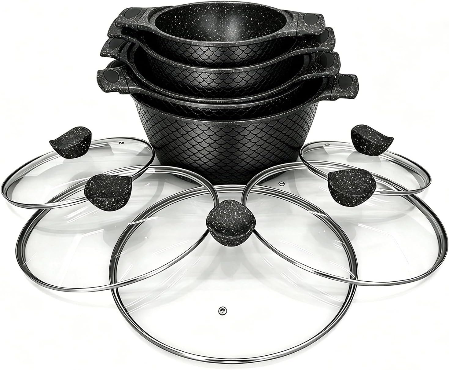16PCS Cookware Set – Home Nonstick Stock Pot with Glass Lid, Pots and Pans Set,