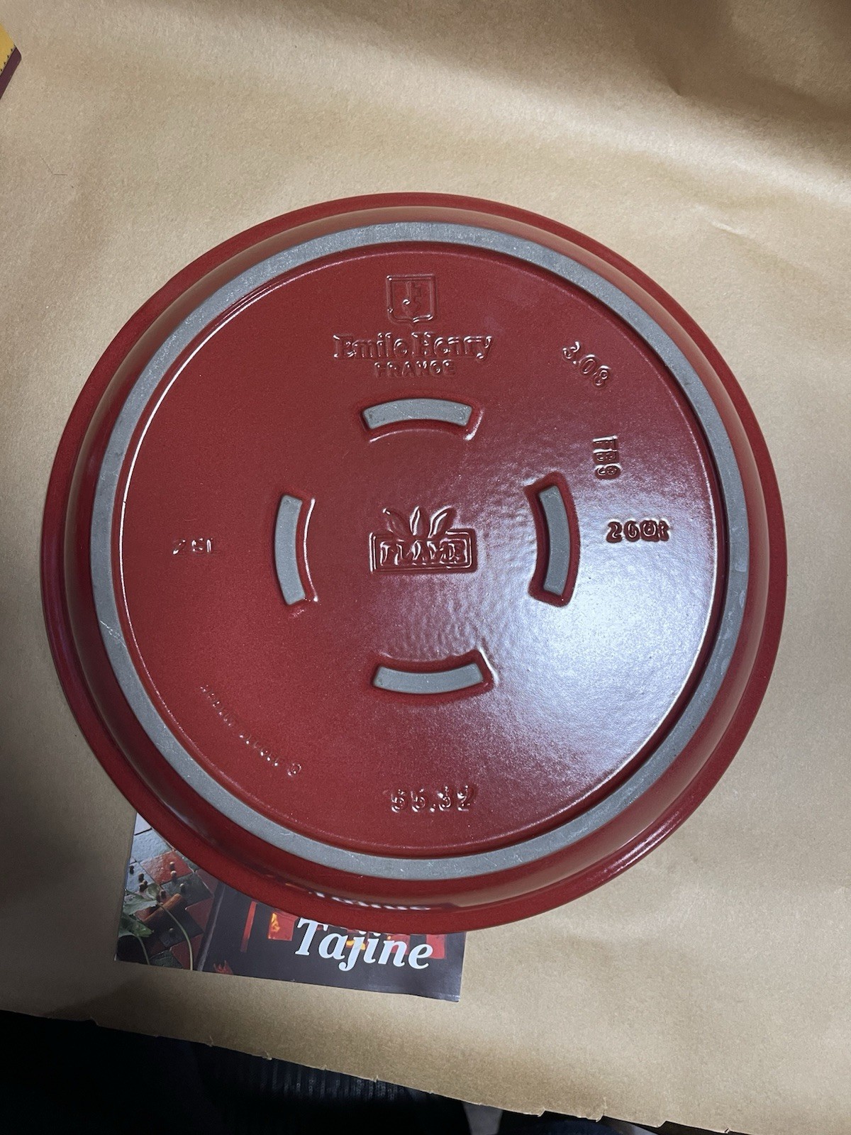 Emile Henry Large Tagine w/ Recipe Deck – 12.5″ Wide – France Moroccan Red EUC