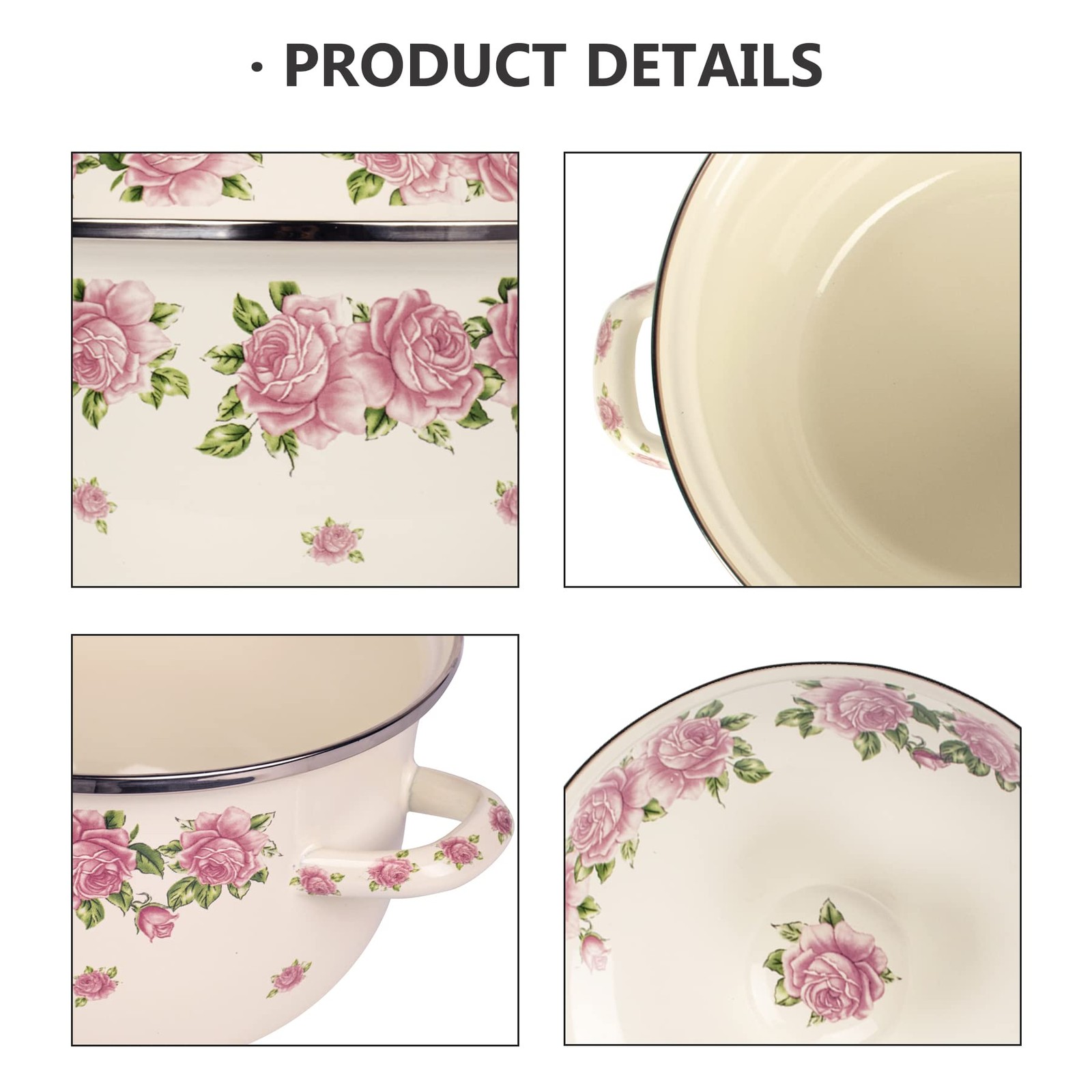 Retro Flower Enamel Stockpot with Lid,Stockpots for Cooking Rose pink -3QT