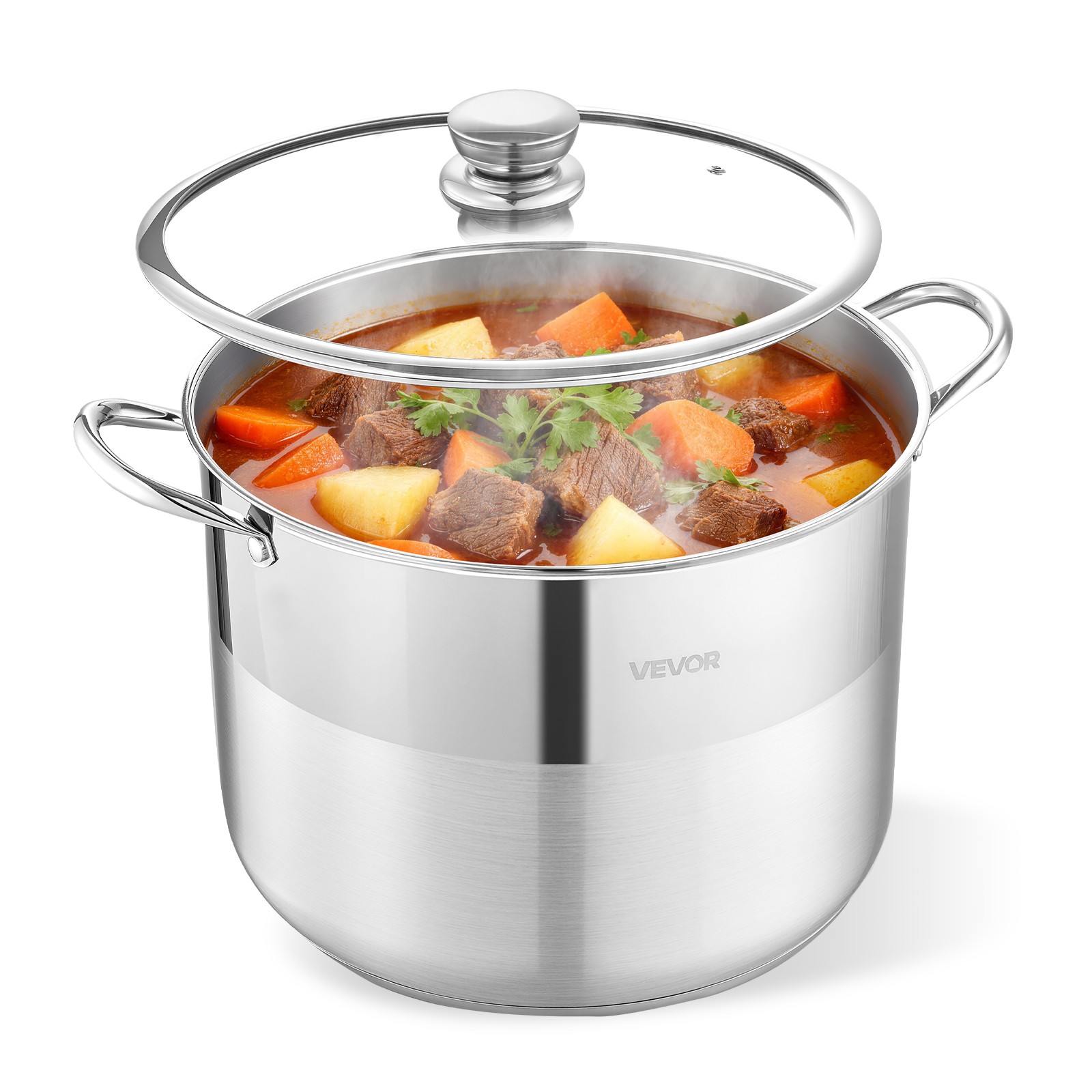 VEVOR Stainless Steel Stock Pot 16-Quart Stockpot with Glass Lid for Soups Stews