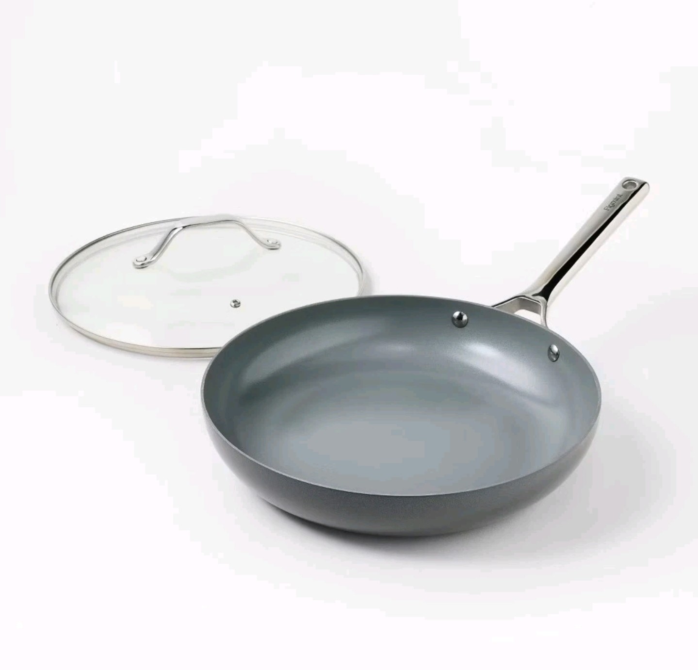 12″ Nonstick Ceramic Coated Aluminum Frypan with Cover Dark Gray – Figmint