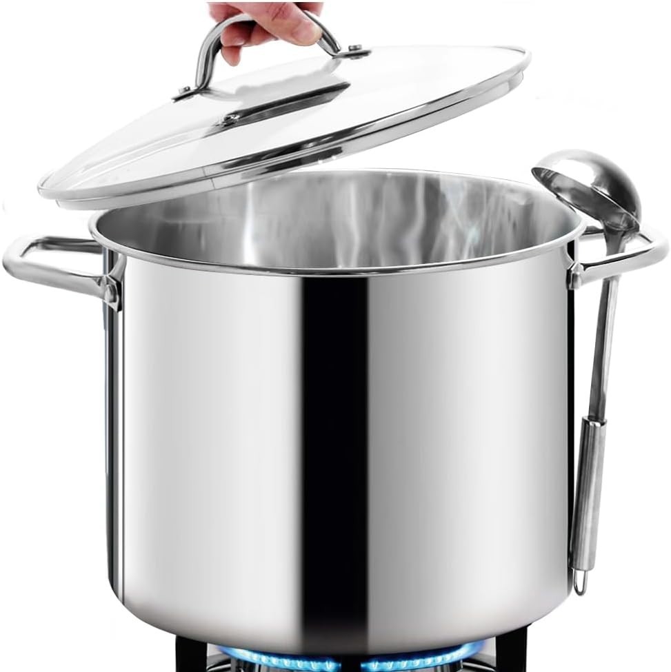 16 Quart Nickel-Free Stainless Steel Stock Pot with Glass Lid – Elegant Cooking