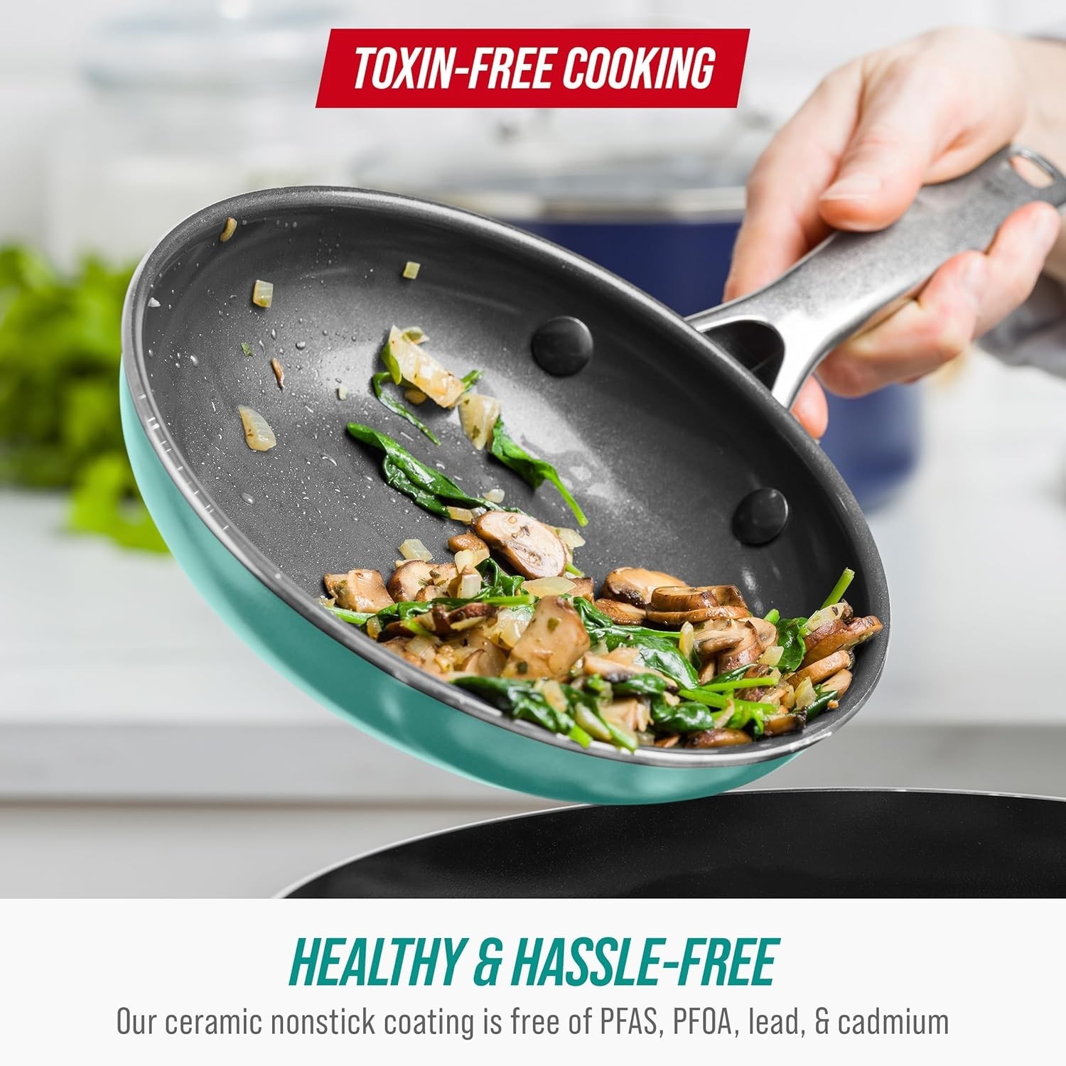 8″ Diamond-Infused Ceramic Nonstick Frying Pan – PFAS-Free, Stylish Turquoise