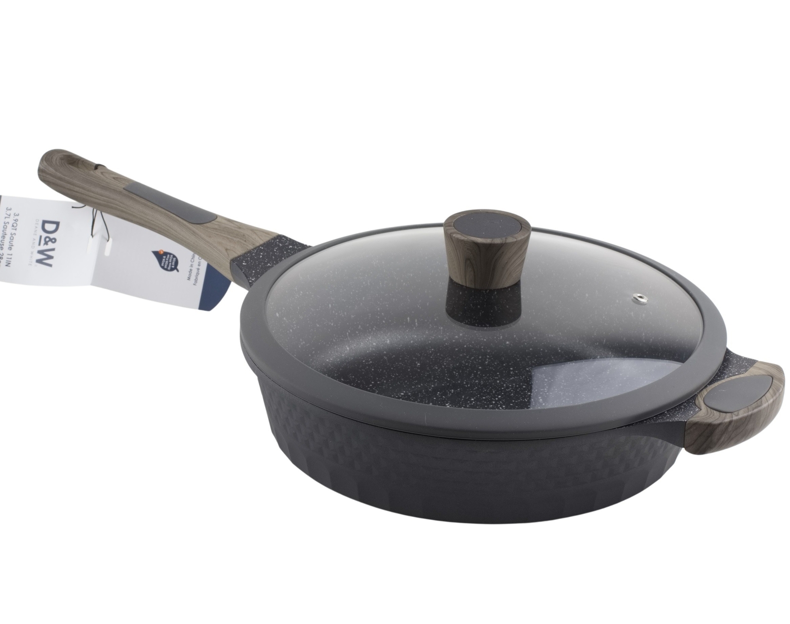 D&W Deane & White 3.9 qt Saute Pan Skillet Non Stick Frying Pan with Lid Black