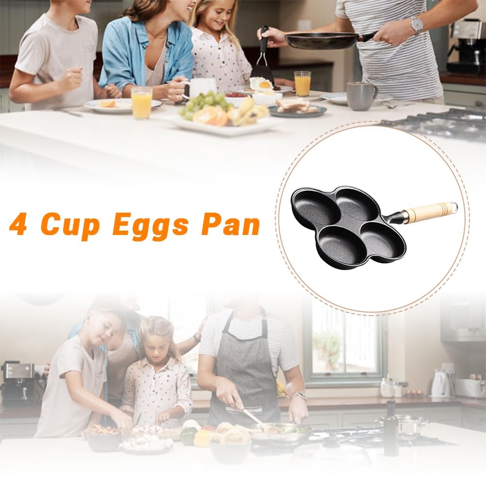 4 Cup Eggs Pan, Cast Iron Fried Egg Pan Pancake Pan Burger Omelet Cooker Grid…