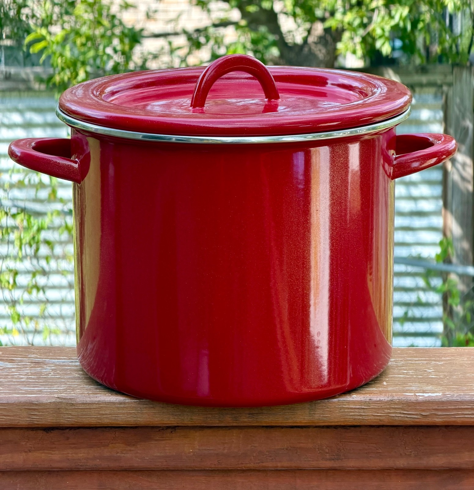 Rachael Ray Red Shimmer 12 Quart 11.4 Lt. Enamel On Steel Stockpot with Lid EUC