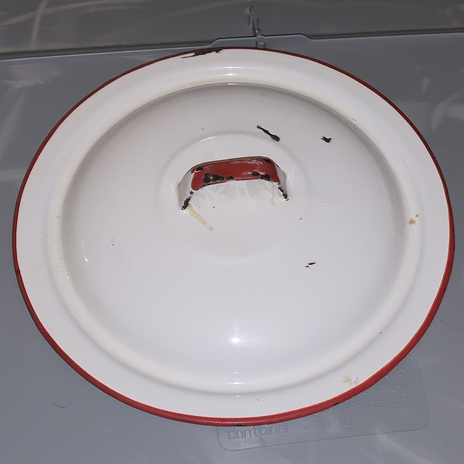 Enamel Wear Replacement Metal Pot Lid 9″ in White with Red Trim Farmhouse Decor