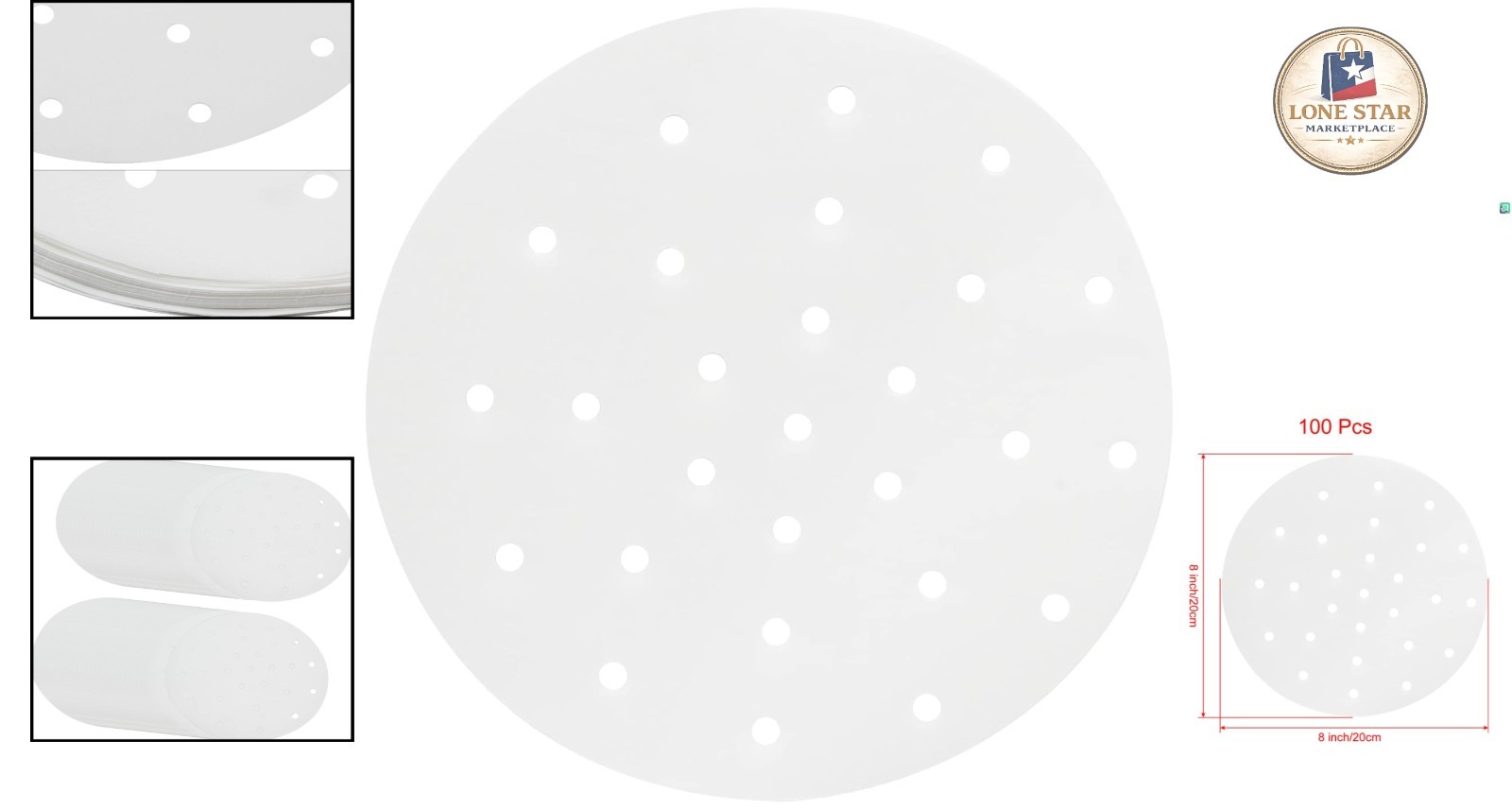100 Pcs Perforated Dumpling Paper Liners – 8 Inch for Air Frying & Baking